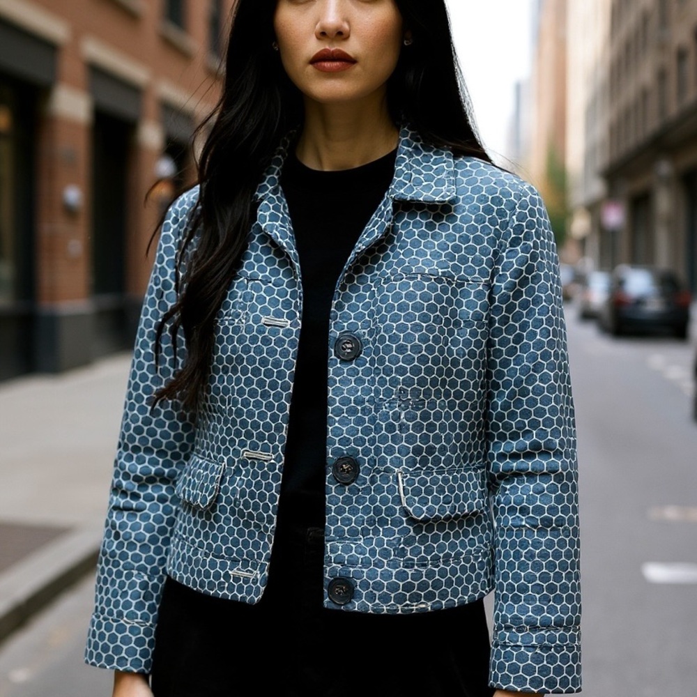 Biden Cotton Blue Polka Dot Jacket sz 8